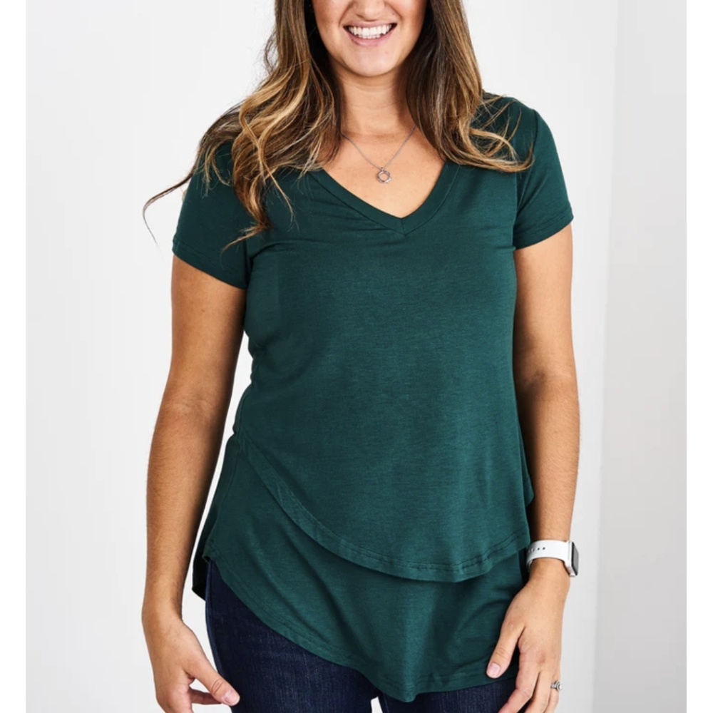 Green latched mama v neck boyfriend nursing tee